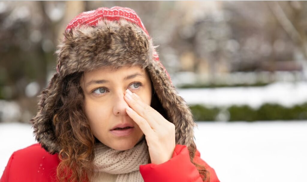 mujer protege su piel en clima frio